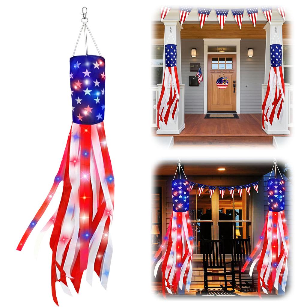 American Flag Windsock 3 Modes Hanging 4th of July Decorations Reusable Independence Day Memorial Day Windsocks for Home Decor