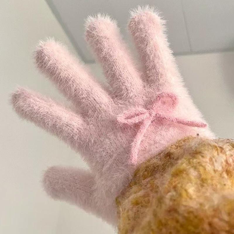 

Модные и минималистичные женские перчатки-бабочки, плюшевые и толстые теплые перчатки розовый