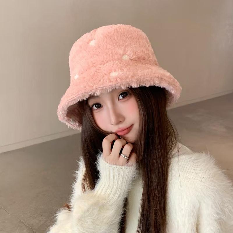 Women's Lambswool Dot Bucket Hat - Cute, Versatile, Warm Autumn/Winter Fashion in Japanese Ins Style