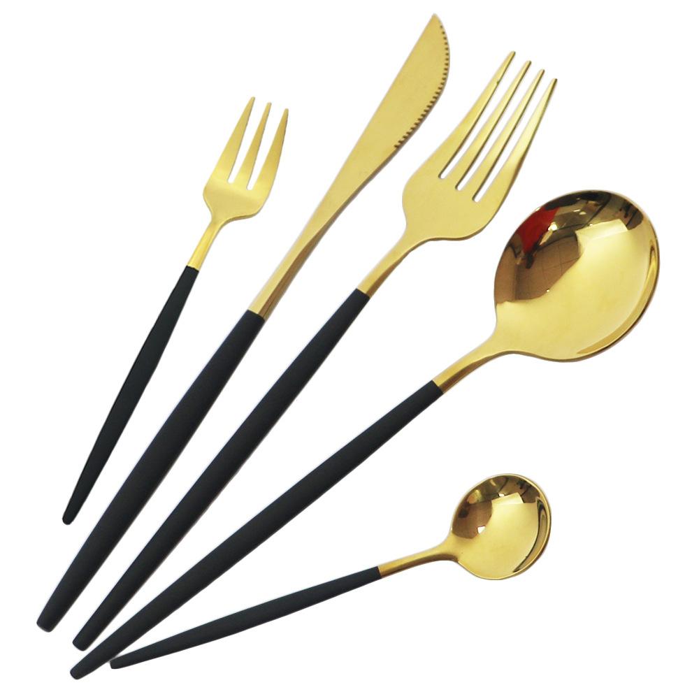 30Pcs Matte Gold Black Handle Tableware Set Stainless Steel Dinnerware Knife Fork Spoon Western Flatware Wedding Cutlery Set