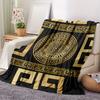 Greek Key Pattern Throw Blanket, Luxury Black & Gold Home Decor Blanket
