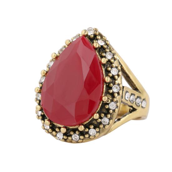 Women's Ethnic Inlaid Vintage Water Drop Shiny Rhinestone Shape Ring Jewelry
