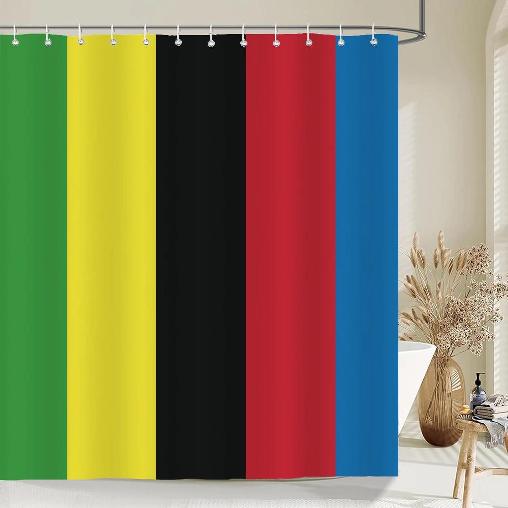1 Pcs Shower Curtain Color Stripe Printed Bathroom Curtain Polyester Cloth Waterproof Home Decoration Curtain with Hooks
