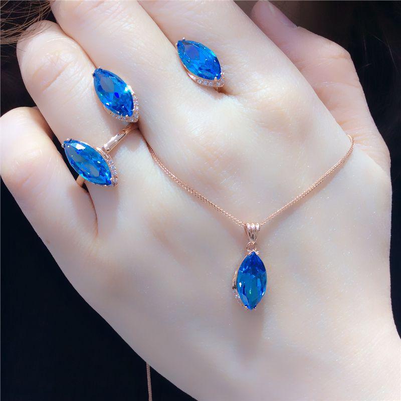 Purple Gold Fashion Blue Stone Ring Rose Gold Plated Light Luxury Horse Eye Tip Ring