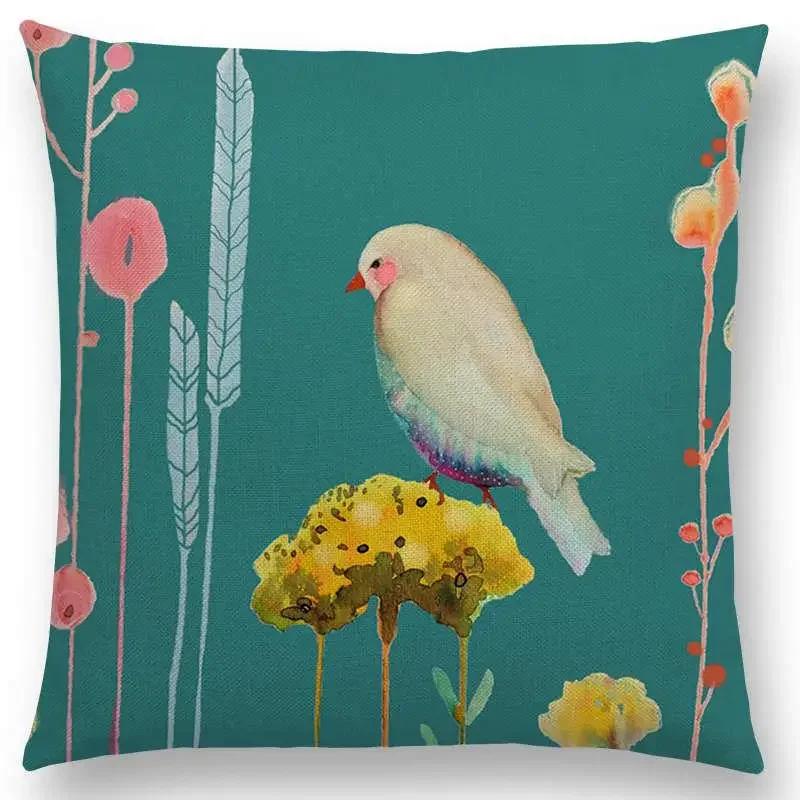 New Arrivals Watercolor Little Birds Pillow Case Floral Home Decor Cushion Cover
