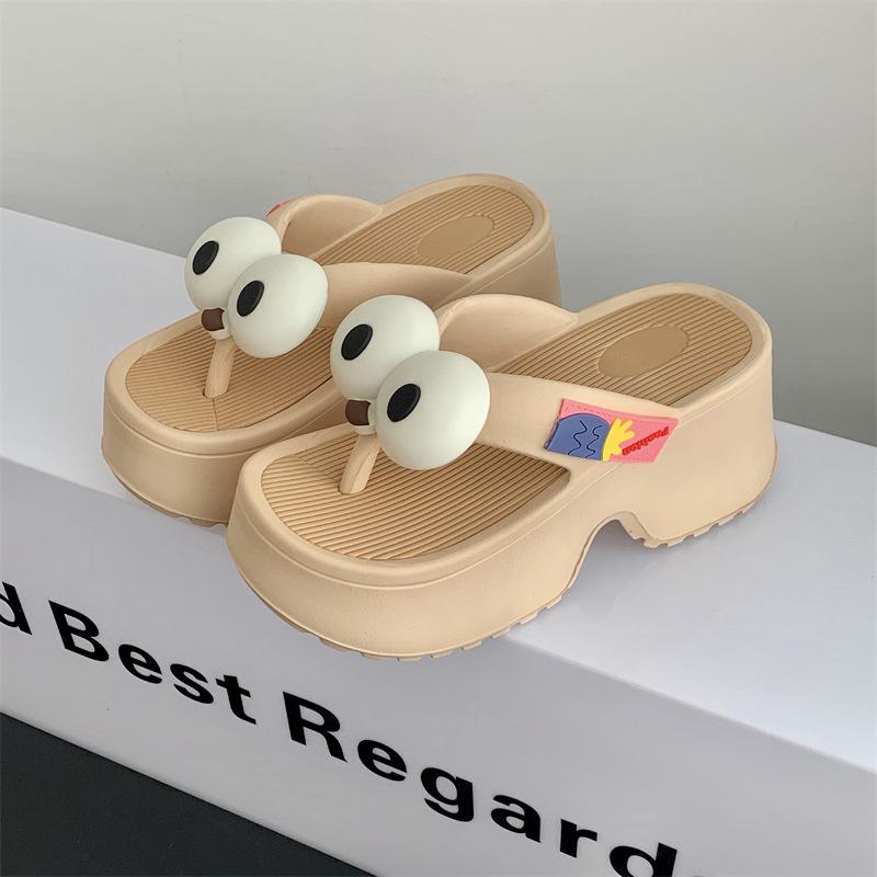 Women's Thick-Soled Summer Flip-Flops: Big-Eyed Dog, EVA, Height-Increasing, Non-Slip Sandals
