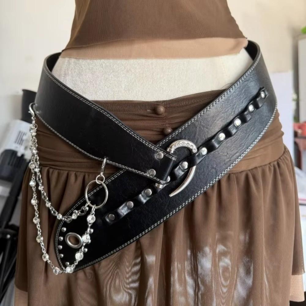 Heavy-Duty Rivet Leather Belt Y2k Dress Jeans Belt Niche Design Women's Waist Belt  Jeans Accessory