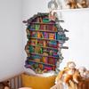 3D Broken Wall Bookcase Wall Stickers, Self-Adhesive Decor for Study Room Door Living Room Bedroom Background Decoration