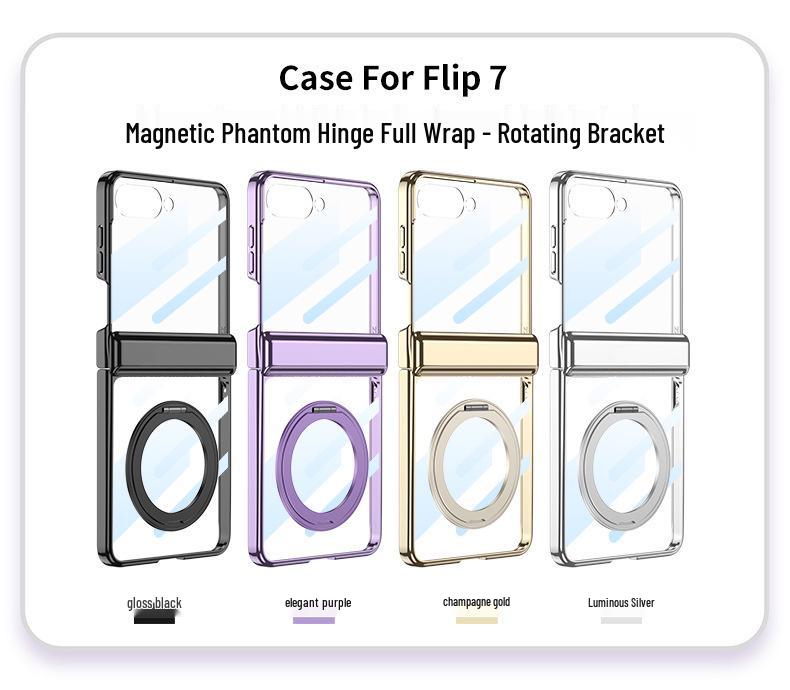 Samsung Z Flip7 Case: 360° Rotating Stand with Wireless Charging, Flip6 Compatible, Transparent Protective Hinge Cover
