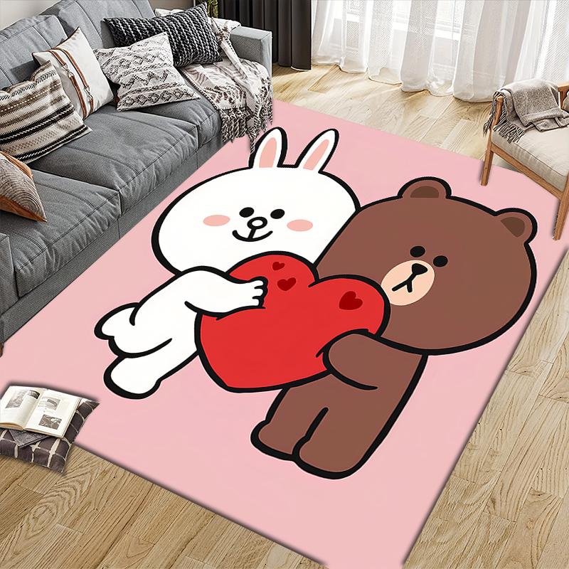 Brown & Cony Love Square Area Rug, Non-Slip Floor Mat for Bedroom, Perfect Gift for LINE FRIENDS Fans