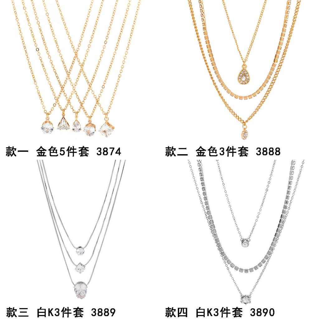 Smycken, enkelt tunnkedjigt geometriskt kombinationshalsband, kreativt vattendroppe flerskikts heldiamanthalsband för kvinnor