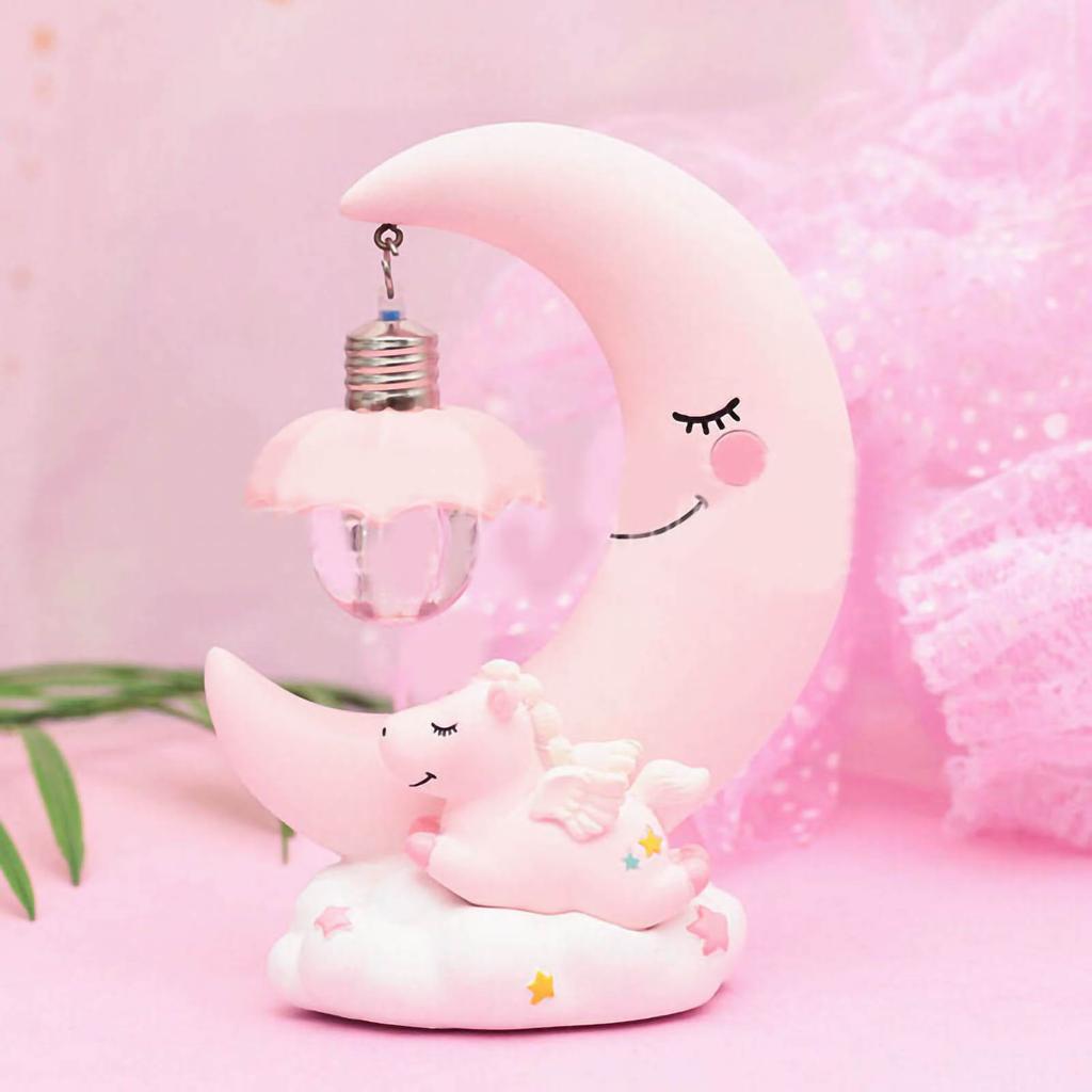 Small Night Light Cartoon Animal Moon Decoration Night Lamp Home Lighting Resin Ornament Blue