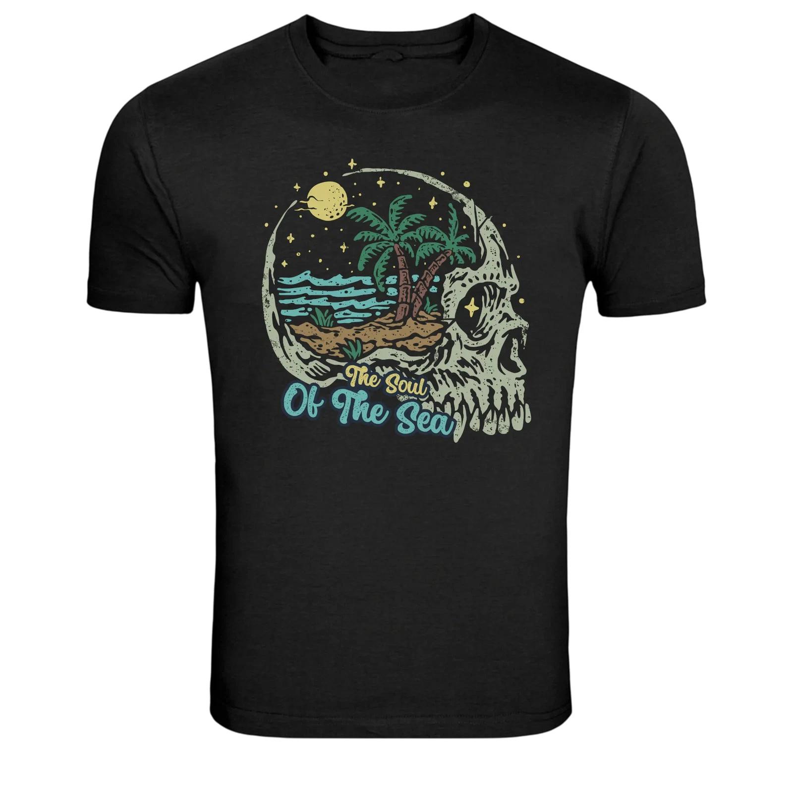 Soul Of The Sea Skull Beach Palm Trees Vintage Graphic T-Shirt XXL