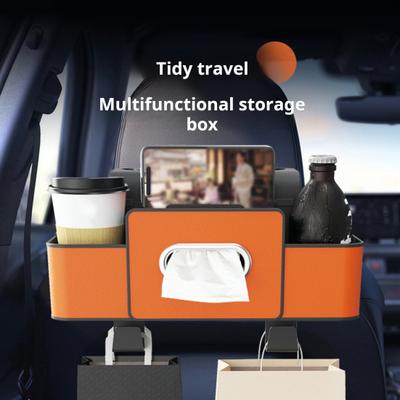 Organizador de Caja de Almacenamiento para Coche con Dispensador de Pañuelos Doble Portavasos Bolsillo para Teléfono Caja de Almacenamiento Resistente al Agua para Asiento Trasero para SUV Sedán Viajes Uso Diario