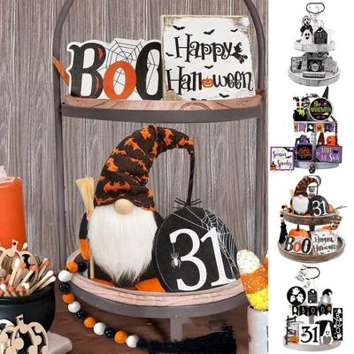 Halloween Tiered Tray Dekoration Set Halloween Thema Atmosphäre Bauernhaus Dekor Festliche Holz Home Party Dekoration