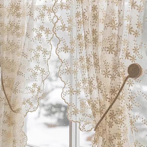 WTEMPO 2 buc. franceză pastorală cremă broderie cortină din dantelă perdea perforată pentru fereastră din dormitor