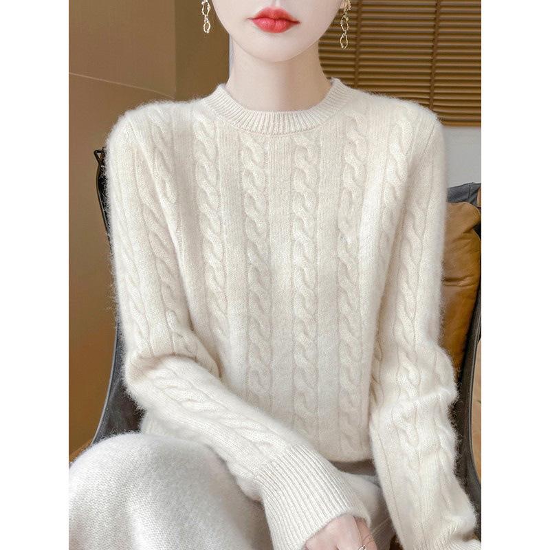 

Женский свитер из 100% чистой шерсти, круглый вырез, утолщенный, мягкий пуловер - универсальная мода для осени и зимы Medium