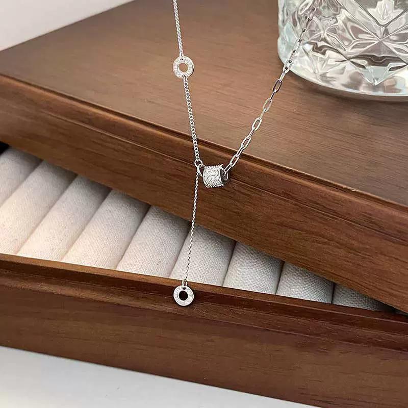 Luxury Zircon Geometric Tassel Necklace for Women Trendy Link Chain Party Jewelry
