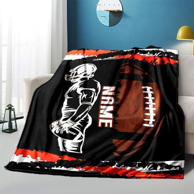 Football Player With Ball Home Customize Your Name Blankets Comfortable Soft Portable Blanket For All Seasons Multipurpose Blanket Picnic Sofa Office