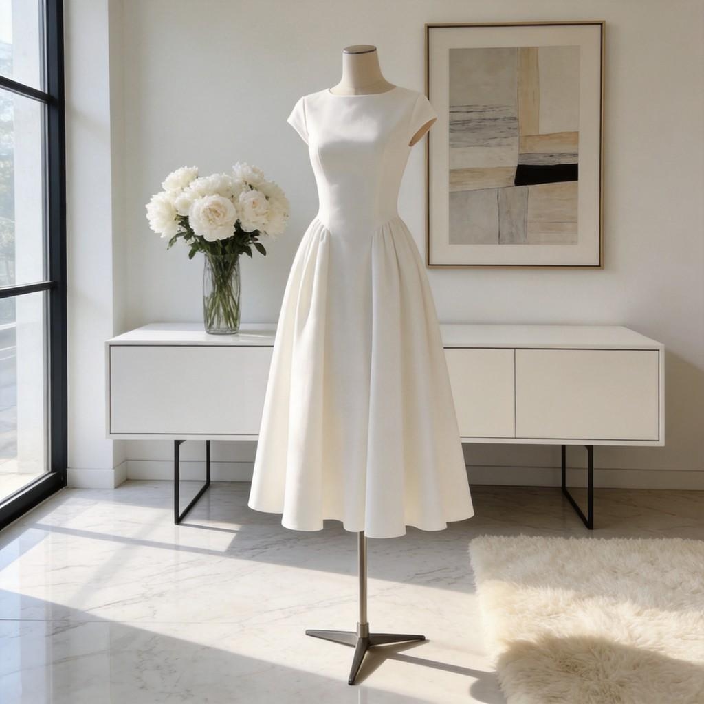 Elegantes Weißes Langes Kleid Mit Gespleißtem Polyesterstoff Für Büro Und Formelle Anlässe