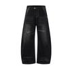Mens Relaxed Fit Washed Denim Jeans Wide Leg Straight Cut Streetwear Cargo Pocket Pants