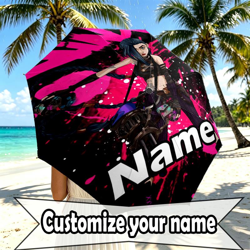 Custom Name Personalized Jinx Print Umbrella, Auto Open Close, 8‑Rib Sturdy Frame, Commute Camping Hiking Use, Birthday Gift