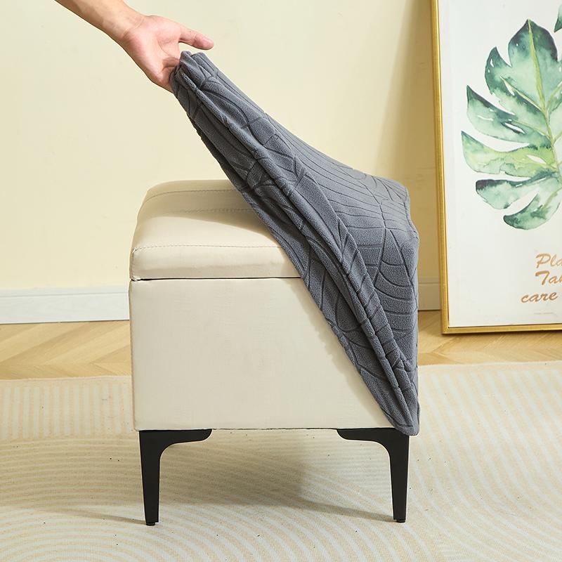 Jacquard Square Ottoman Stool Cover Solid Color Elastic Footrest Slipcover All-inclusive Anti-dirt Footstool Cover for Bedroom
