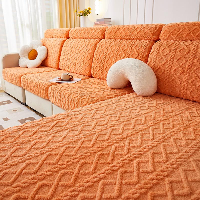 Sofabezug aus Samt im nordischen Stil mit Fleece-Futter, verdickter, einfarbiger Sofabezug für das Wohnzimmer, warm, elastisch, faltenfrei