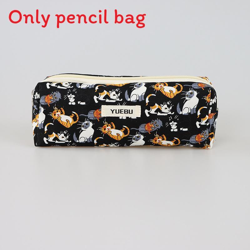 Canvas Cat Pencil Case For Middle School Students With Cute Cartoon Design For School Supplies