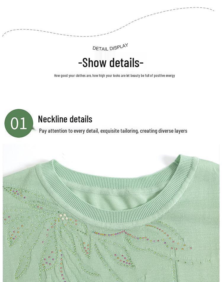 Damen Eisseide Strick-T-Shirt, Kurzarm, Sommerstil für Alter 40-50