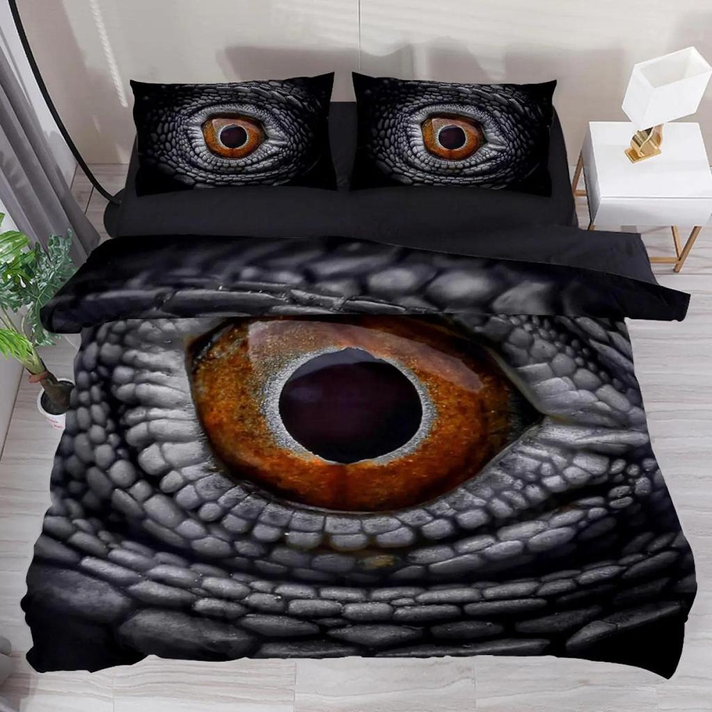 Yellow Eye of Black Dragon Duvet Cover Set Fantasy Dragon Large Monster Gothic Bedding Sets Dragon Eyes Comforter Cover 2/3PCS