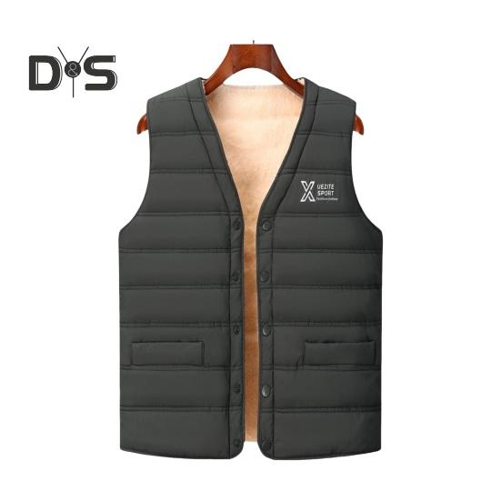 

Мужской терможилет с V-образным вырезом, без рукавов, на бархатной подкладке, хлопковый жилет с карманами, однотонный, однобортный, ветрозащитный, теплый, с низом, жилет, куртка L серый/зелёный