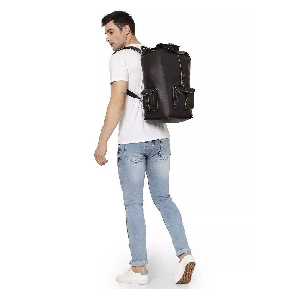 Genuine Black Leather Large Men's Vintage Backpack Travel Rucksack Gym Bag