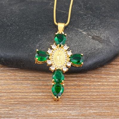 Nidin Hot Selling Women Hip-hop Punk Style Zircon Cross Virgin Mary Pendant Necklace Fashion Sweater Chain Personalized Jewelry
