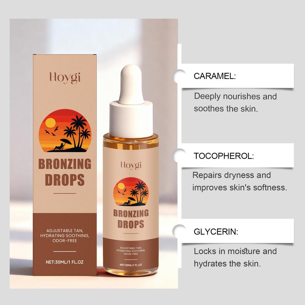 Sunless Tanning Drops Bronzing Drops for Face Gradual Natural-Looking Tan Mixable with Moisturizer Hydrating & Nourishing Vegan