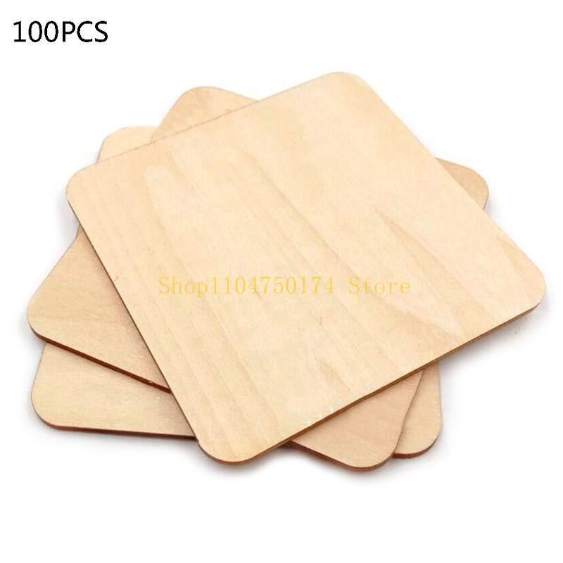 100x Wooden Blank Plaque Square Pieces Tags DIY Craft Pyrography Projects G top sale