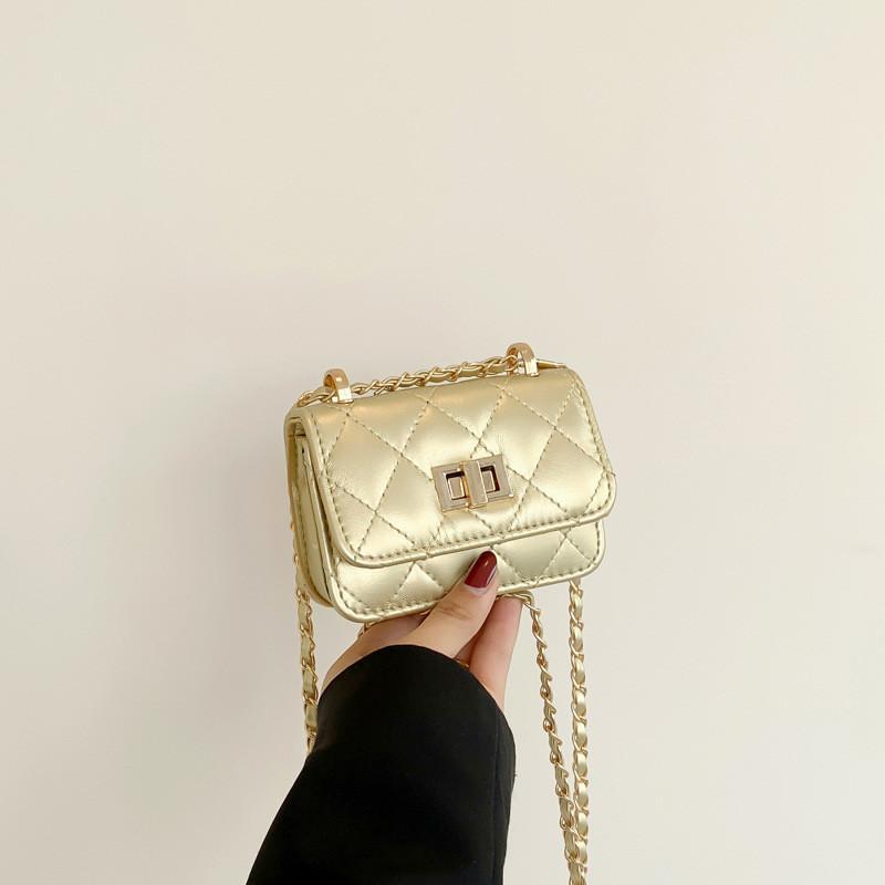 Stylish Black Quilted Chain Shoulder Bag For Women Pu Leather Mini Square Bag