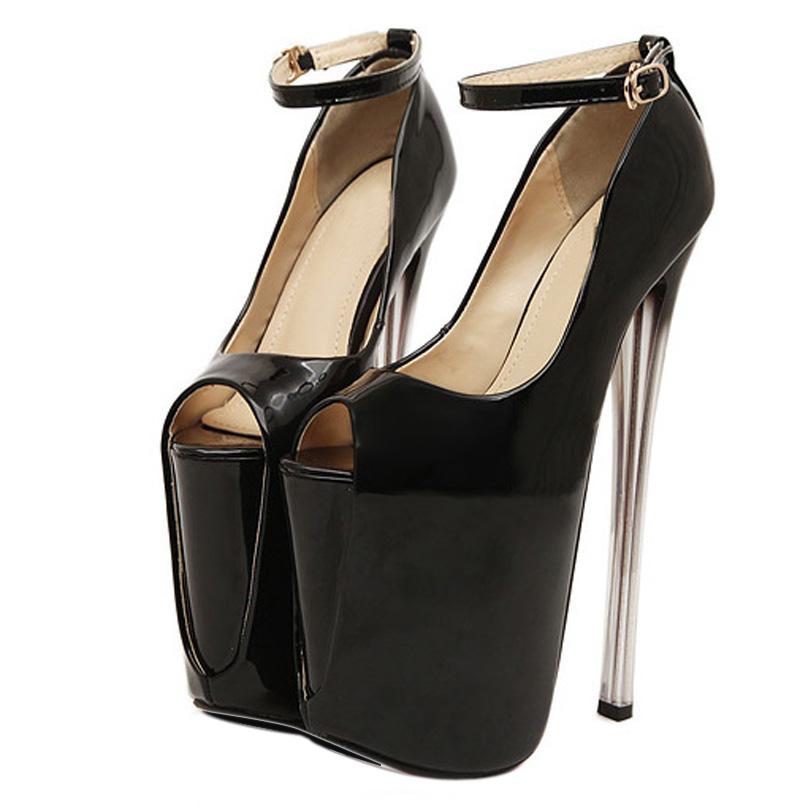 Custom New Summer Open Toe Catwalk Platform Pumps Patent Leather Big Size Ladies Shoes 19 cm High Heels Women Shoes WSH2601