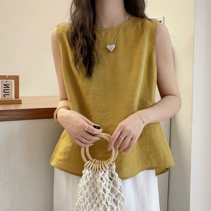 Summer 2026 Women's Slimming Cotton Linen Loose Vest Shirt