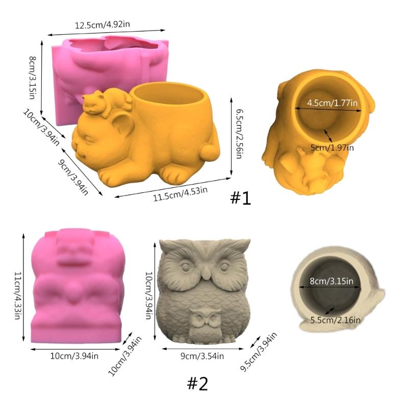 Mother and Son Cat Owl Silicone Mold Flower Epoxy Resin Casting Mold Succulent Vase Cement Mold Candle Holder Mold
