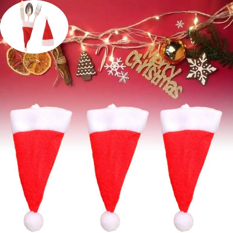 Neuankömmling Weihnachtsdekorationen Mit Mini-Weihnachtsmannmütze Plüsch Gabel- und Messerset Auf Lager Für Großhandel