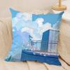 Anime Scenery Design Cushion Cover Silky Short Plush Invisible Zipper Dustproof Sofa Pillow Case for Home Decor