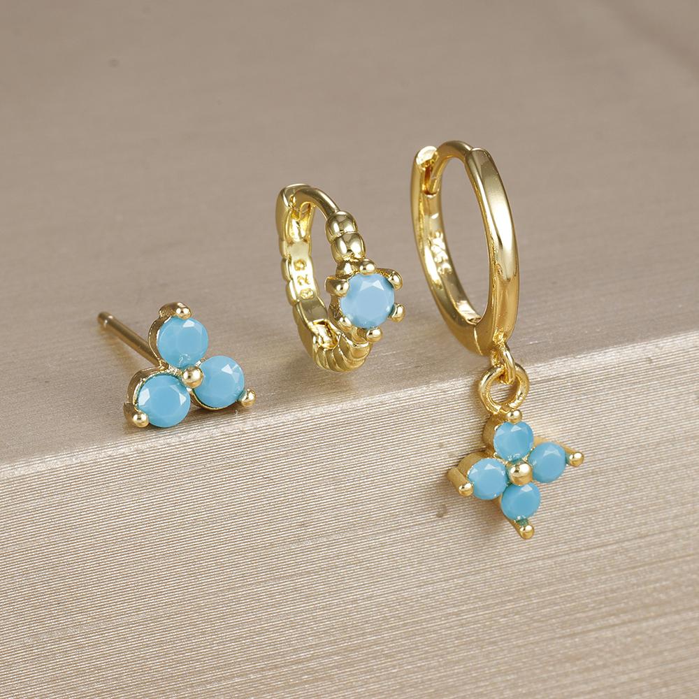 3PCS Fashion Gold Plated Chain Zircon Hanging Earrings Set for Women Stainless Steel Punk Flower Dangle Earring Piercing Jewelry