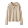 Little He Women's Half-Open Lapel Cashmere Sweater, Cable Knit, Seven-Gauge Thickened Wool, Simple Winter Wear