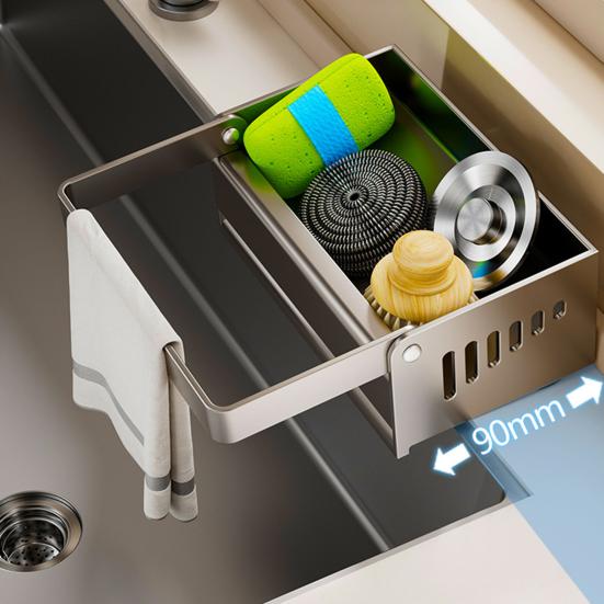Küchenspülbecken Schwammhalter Schwammablage mit Lappenhalter Selbstentwässernder Arbeitsplatten-Organizer für Seife