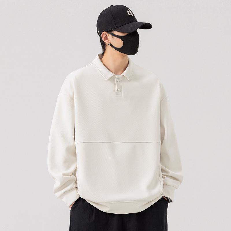 

Мужской модный свитшот с длинным рукавом и лацканами - Универсальный базовый топ однотонной расцветки L абрикосовый