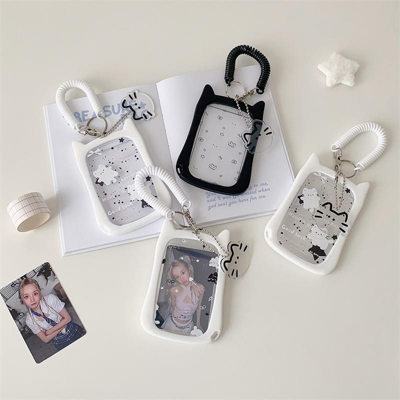 Cute Cat Photocard Holder With Elastic Rope Card Holder Idol Photo Storage Card Display Protect Pendant Bag Decor Keychain Gifts