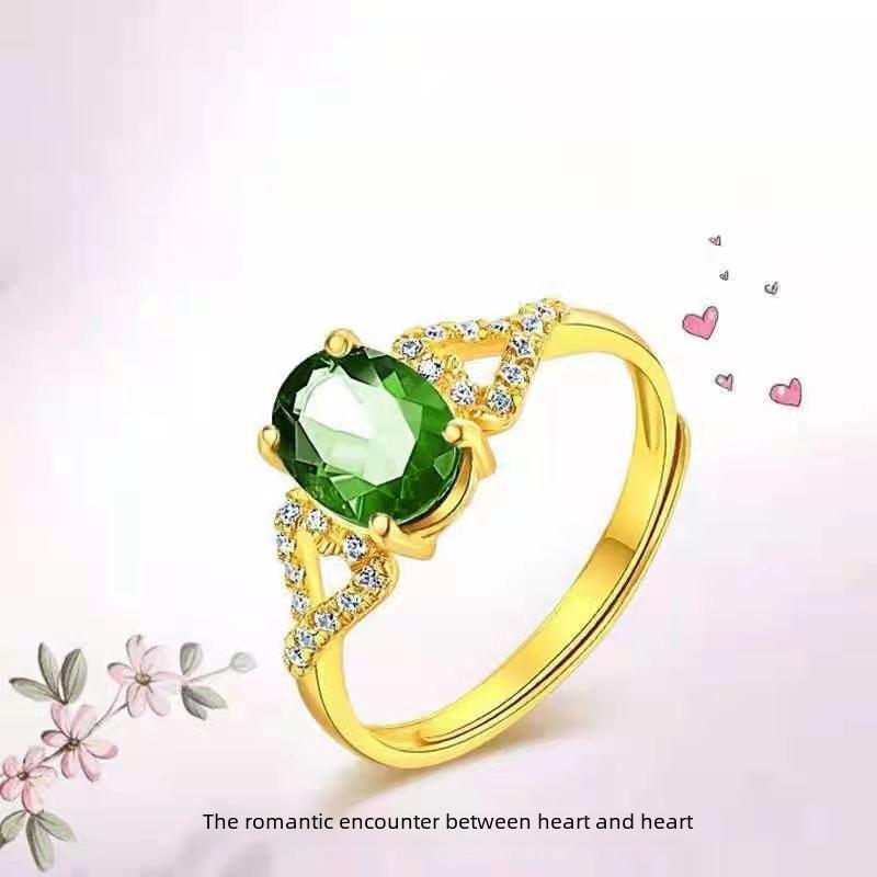 Fashionable Vietnamese Sand Gold Ring With Sparkling Rhinestones For Women