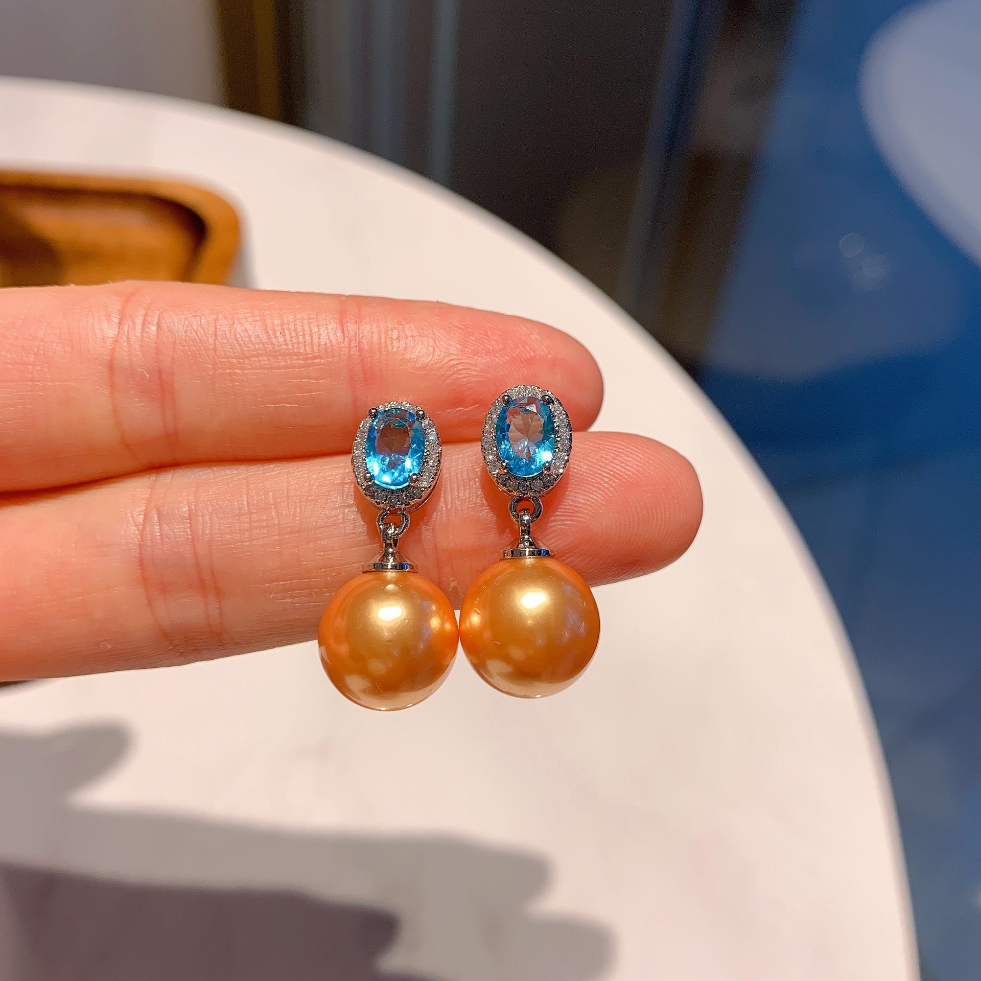 Huamei Jewelry     New Product Pearl Earrings Inlaid Zircon Cross Border