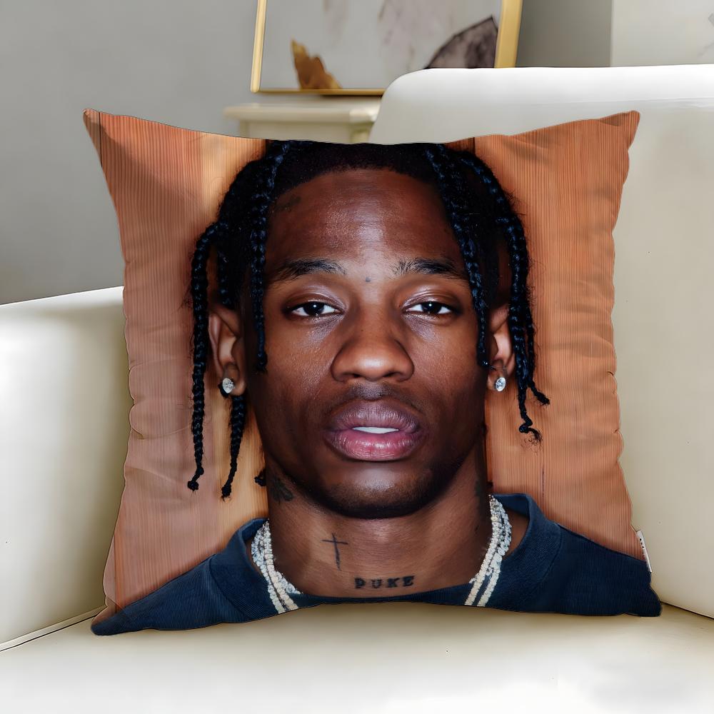 popular rapper Travis Scott Cushion Cover Soft & Easy-Wash Pillow Case – Versatile for Couch, Bed, Travel and Office